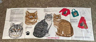 Cranston Fabric LARGE CAT APPLIQUES 90's Printed Panel for Fusible Appliques     - Image 1 of 4