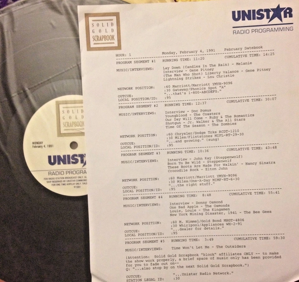 RADIO SHOW: 2/4/91 FEB DATEBOOK! MELANIE, STEPPENWOLF, KINGMEN, BEE GEES,ZOMBIES - Image 1 of 1