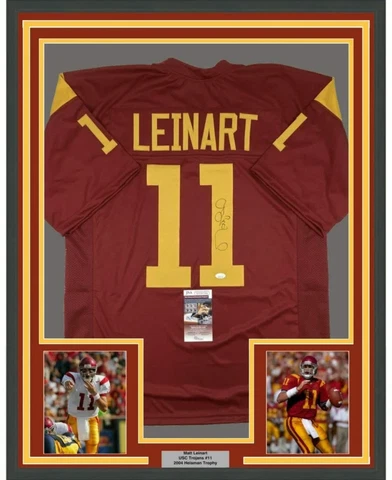 Framed Autographed/Signed Matt Leinart 33x42 USC Southen Cal Red Jersey JSA COA Cover