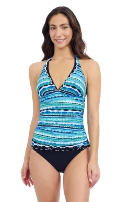 NWT Profile by Gottex sz 8 Women's Swimsuit V Neck Bachata Halter Tankini Top - Image 1 of 4
