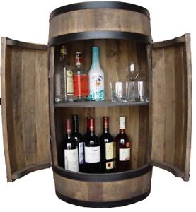 Fassbar mit Türen. Fass Bar Holz - Weinfass Weinregal Hausbar whisky Wein Rack