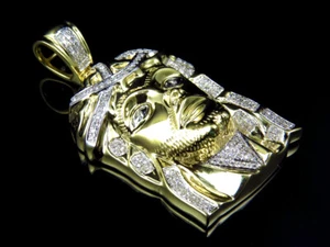 Genuine Diamond 10k Yellow Gold Warrior Jesus Piece Pendant Charm 0.40Ct 1.25" - Picture 1 of 8