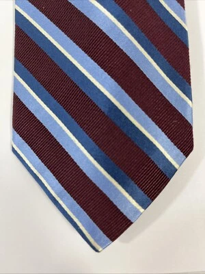 Corbata Jos A Bank para hombre 3,75 pulgadas de ancho x L58 en seda algodón rayas azul borgoña plata Foto 1 de 4
