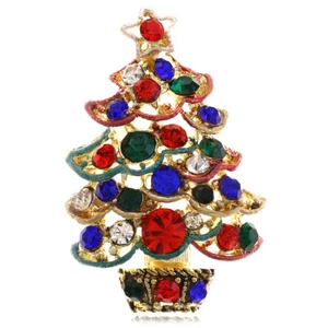 Multi Color Pine Christmas Tree Star Ornament Light Brooch Pin Gold Tone Design - Picture 1 of 4