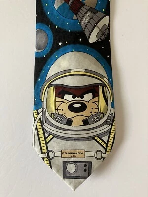 Looney Tunes Men's Necktie Tie Polyester Tasmanian Devil Astronaut Space 57" - Изображение 1 из 4