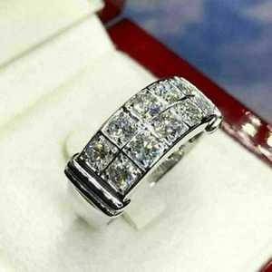 Anillo de boda de diamantes de corte redondo de 4 quilates enchapado en oro blanco de 14 k para hombre - Imagen 1 de 4