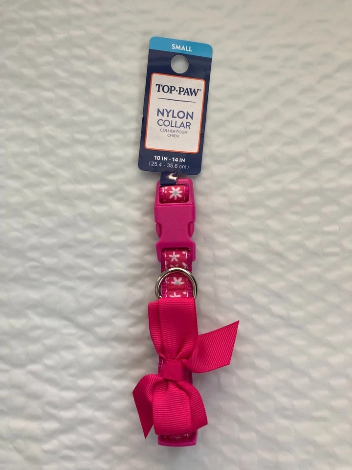 Gola de náilon Top Paw pequena 10"-14" rosa margarida nervura arco - Imagem 1 de 1