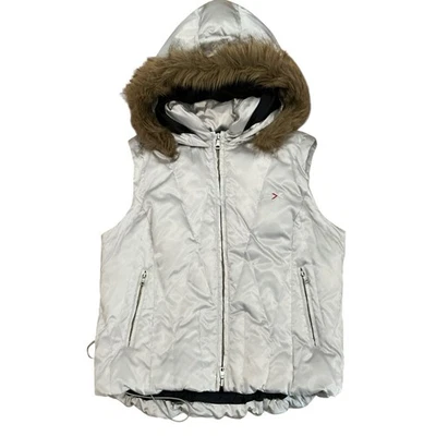 Chaleco Acolchado De Colección Victorias Secret Plateado Metálico Plumas Relleno Con Capucha M Foto 1 de 4
