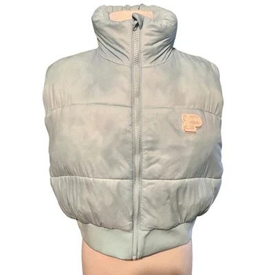 Chaleco acolchado ROSA Victoria's Secret azul claro recortado cremallera completa para mujer talla L Foto 1 de 4