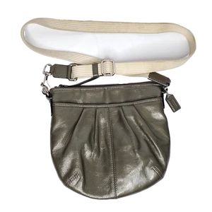 Y2K Coach Crossbody Purse Gray Wrinkled Patent Leather Canvas Strap - Picture 1 of 6
