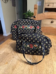 VERA BRADLEY VIBRANTE NEGRO MINI BOLSO MONEDERO (2) - NUEVO SIN ETIQUETAS ¡JUEGO RARO!!! - Imagen 1 de 9