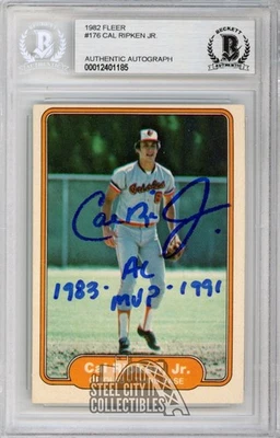 Cal Ripken Jr AL MVP 1982 Fleer Autographed Card #176 - BAS - Image 1 of 2