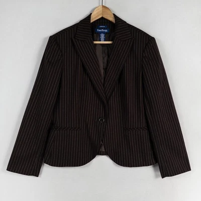 Blazer Evan Picone 14 PETITE Marrón Rayas Elastizado Carrera Oficina Forrado Clásico Foto 1 de 4