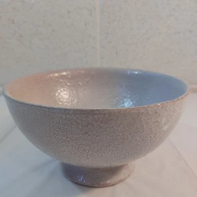 Redware Pottery Bowl – White Gray Crackle Glaze Footed Vintage Style Decor - Image 1 of 4