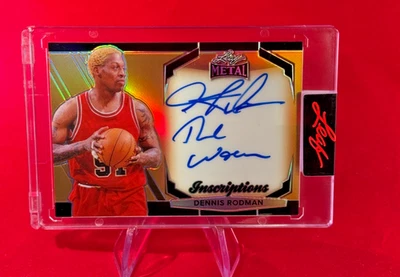 2024 LEAF METAL INSCRIPTIONS DENNIS RODMAN THE WORM "ON CARD AUTO" GOLD /100 HOF - Image 1 of 2