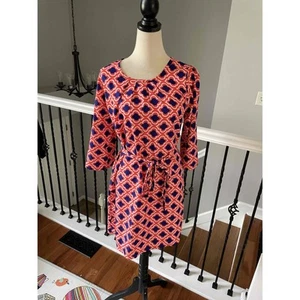 Vestido Just In Mujer Naranja Geométrico Corbata Cintura Cambio Talla M - Imagen 1 de 10