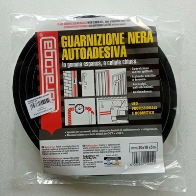 Guarnizione da 10 x 20mm lunghezza 5mt in gomma nera espansa autoadesiva - Immagine 1 di 4