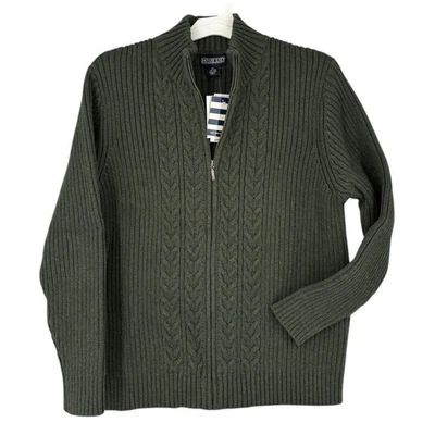 Lands End Full Zip Cotton Cable Sweater New With Imperfection Womens XL Olive  - Image 1 of 4
