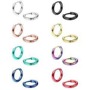 8 Pairs 316L Surgical Stainless Steel Small Hoop Earrings for Men Women Hypoa... - Picture 1 of 6