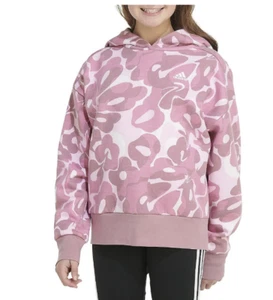 Adidas Girls Loose Fit Hoodie Size L (14) Pullover Sweatshirt Logo Purple Pink - Picture 1 of 11