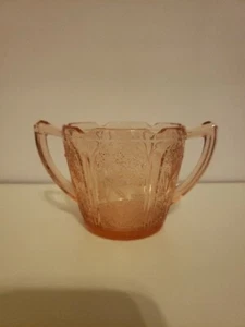 Vintage Pink Depression Glass Jeannette Cherry Blossom Open Sugar Bowl W/ Handle - Picture 1 of 13