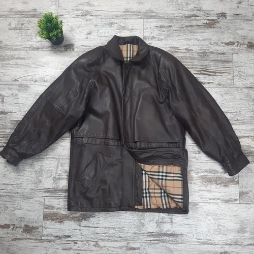 Giacca pelle Burberry London vintage con fodera a quadri taglia Xl