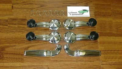 68-72 Chevy BLACK Window Crank Set Chrome Door Handle & Clips Pontiac Olds Buick Foto 1 de 4