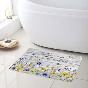 Rustic Blue Butterfly Yellow Wildflower Bath Mat Kitchen Floor Rugs 24x16 Inch - Picture 1 of 9