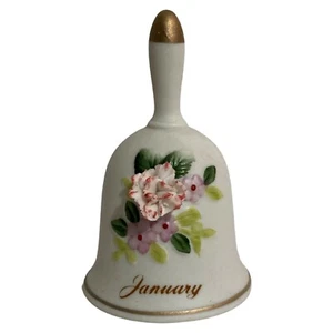 Campana de Colección Bisque Flor 3D Floral ""Enero Porcelana Hecha en Japón - Imagen 1 de 6
