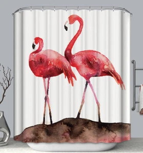 Flamingo in Sand Fabric SHOWER CURTAIN Tropical Pink Florida Bird Watercolor - Picture 1 of 1