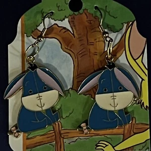 Disney French Wire Eeyore Earrings Enamel on Gold Tone Metal - Picture 1 of 2