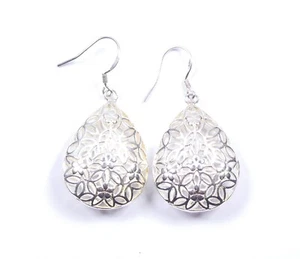 Pendientes con estampado de flores de filigrana en forma de lágrima de plata esterlina 925 7,9 g - Imagen 1 de 9