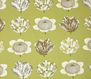 WILLIAMSBURG TULIPOMANIA CITRINE GREEN LARGE FLORAL MULTIUSE FABRIC BY YARD 54"W - Picture 1 of 7