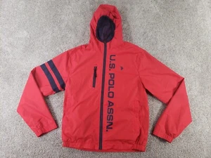 US Polo Assn. Mens Jacket Medium Red Full Zip Windbreaker Polyester Hooded Lined - Picture 1 of 9