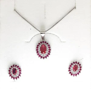 Completo Collana E Orecchini Donna Gioja Argento CCD120-COR21 Con Pietre Fucsia - Foto 1 di 2