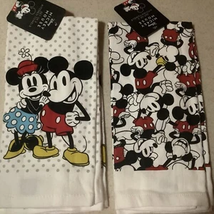 Disney Mickey Mouse & Minnie Mouse Set Of 2 Kitchen Towels 16x26“ New - Picture 1 of 4