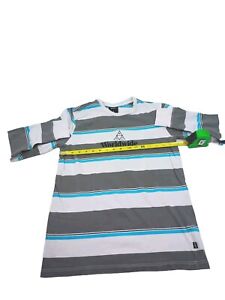 HUF Essential T- Shirt Men's Small Striped Gray Blue Block Color