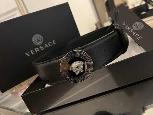 VERSACE Cintura in pelle Medusa Nero & Argento Made In Italy