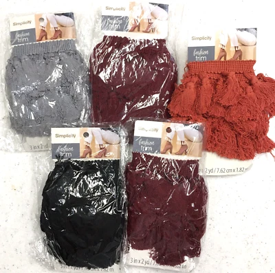 Lote de 5 borlas retro con flecos de moda simplicidad 3"x2 yardas cada hippie NUEVO Foto 1 de 3