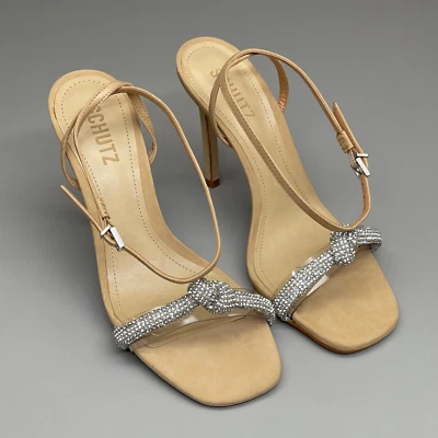 Sandalia para mujer SCHUTZ Peaky Nubuck y vinilo multimaterial tacón claro nude talla 7B ( Foto 1 de 4