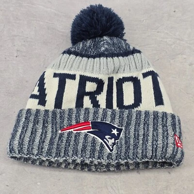 New Era New England Patriots Pom Gorro Clásico Logo Azul Gris Talla Única Foto 1 de 4
