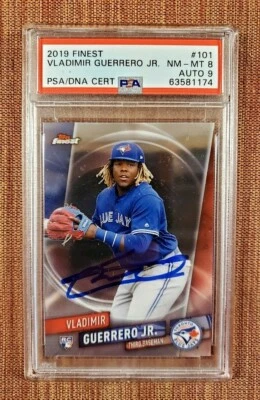 Tarjeta de béisbol 2019 Finest #101 Vladimir Guerrero Blue Jays novato PSA/DNA AUTO Foto 1 de 2