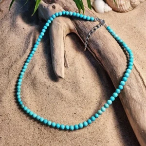 Natural Blue Turquoise Choker Round 3mm Beads Healing Energy Dainty Necklace - Picture 1 of 4