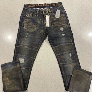 ROCK REVIVAL Ayaan Biker Straight Stretch Denim Jeans NEU Herren 32x33 Dark Wash - Bild 1 von 8