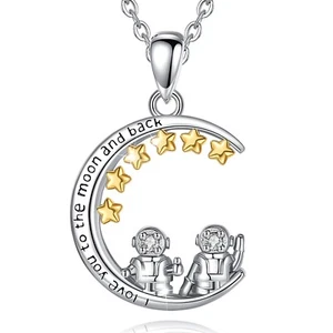 CRYSTTAL Crescent Love Engraved Pendant Necklace 925 Sterling Silver CZ Zirconia - Picture 1 of 10