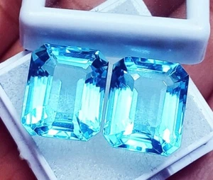 Aquamarine Excellent Emerald Cut 22 Ct Loose Gemstone Certified Pair H260 - Picture 1 of 10