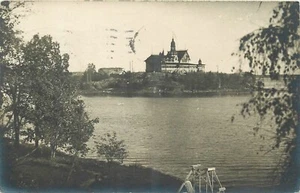 Postal Ontonagon Michigan Lake 1934 edificio grande RPPC 25-5413 - Imagen 1 de 2
