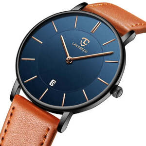 Mens Watches, Minimalist Fashion Simple Wrist Watch for Men Analog Date with Lea