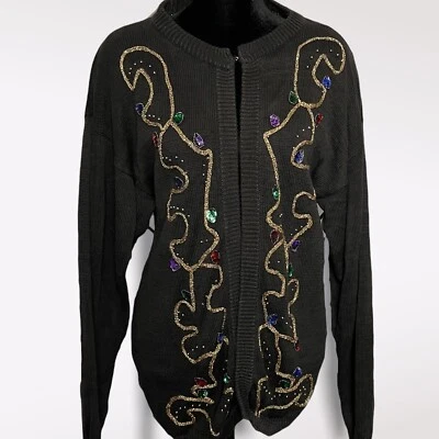 Suéter Cárdigan Navidad Feo Cierre de Gancho Cuerda Bordada Talla Mediana Foto 1 de 4