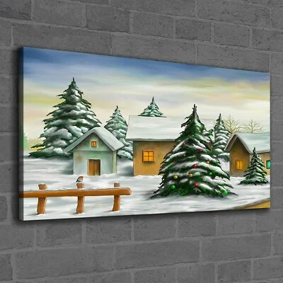 Canvas Wandbild Leinwand Bilder 120x60 Kleines Dorf Weihnachtslandschaft - Bild 1 von 4